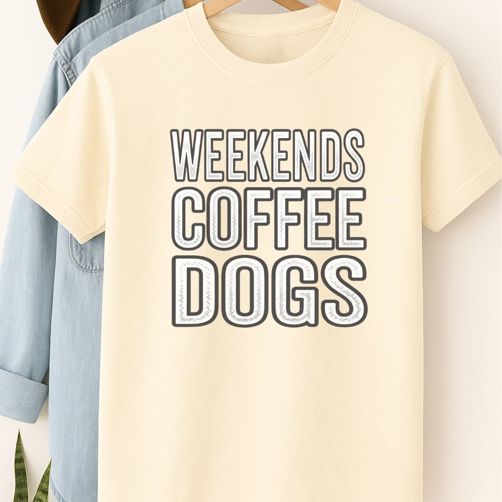 Weekends Coffee Dogs Shirt Dog Lover Gift Coffee and Dog T-Shirt Weekend Vibes Tee Cozy Dog Mom Shirt