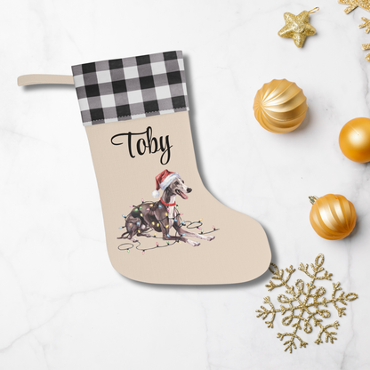 Personalized Greyhound Christmas Stocking, Holiday Decor Gift for Pet Lovers