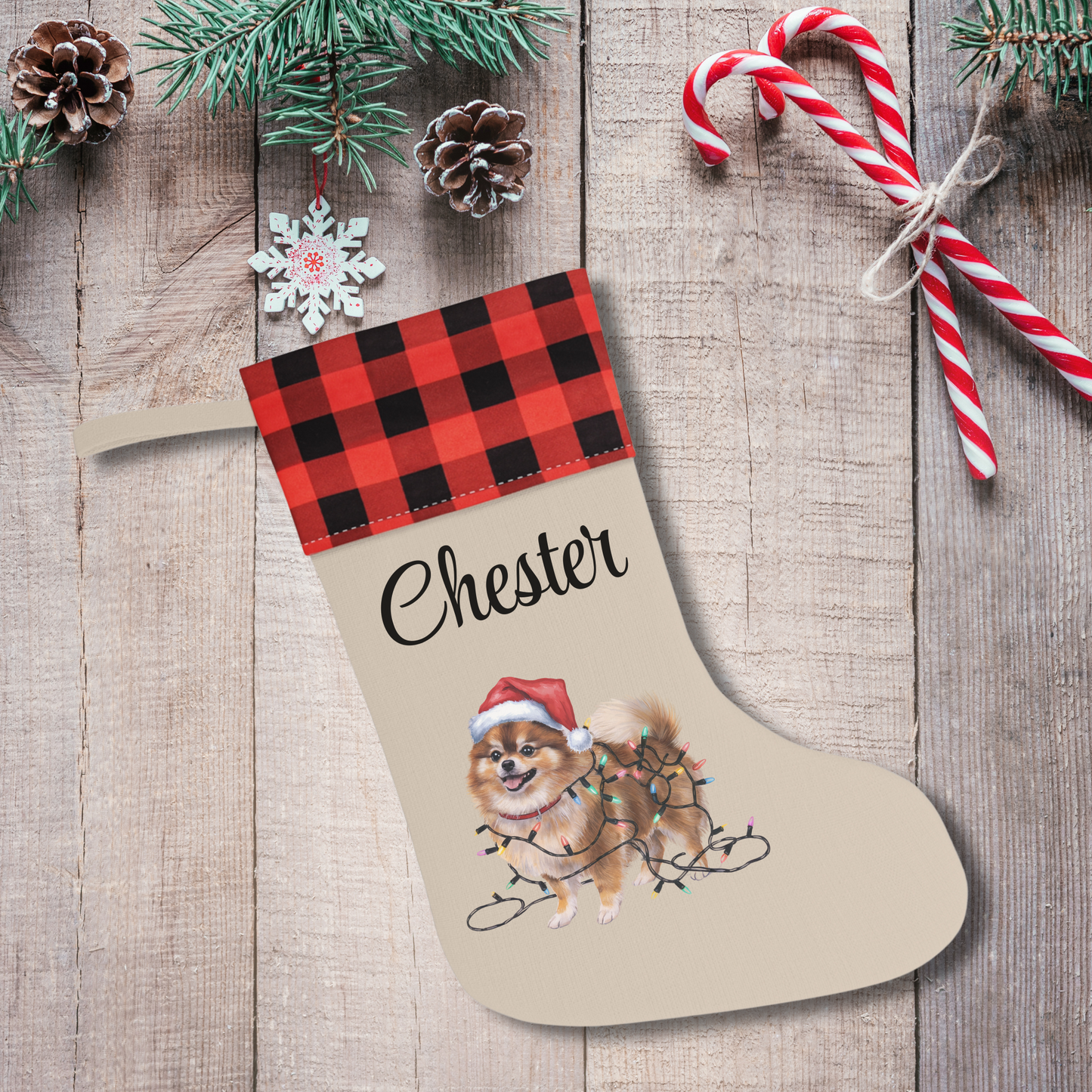 Personalized Pomeranian Christmas Stocking, Holiday Decor Gift for Pet Lovers