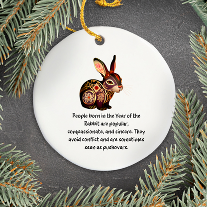 Chinese Zodiac Rabbit Ornament, Year of the Rabbit Horoscope Gift for Lunar New Year