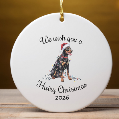 Christmas Doberman Ornament, Christmas Lights Dog Keepsake