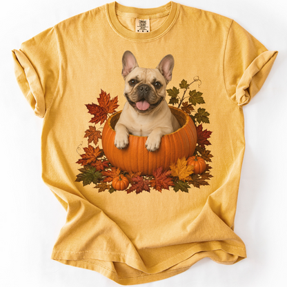 Fawn French Bulldog in Pumpkin Fall Shirt, Cute Autumn Dog Tee for Frenchie Lovers