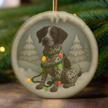 Personalized Brown German Shorthaired Pointer Christmas Ornament, 3D Clay-Style Dog Keepsake with Lights