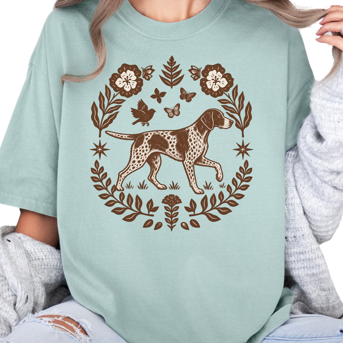 German Shorthaired Pointer Comfort Colors Shirt, Folk Art GSP Tee, Hunting Dog Gift