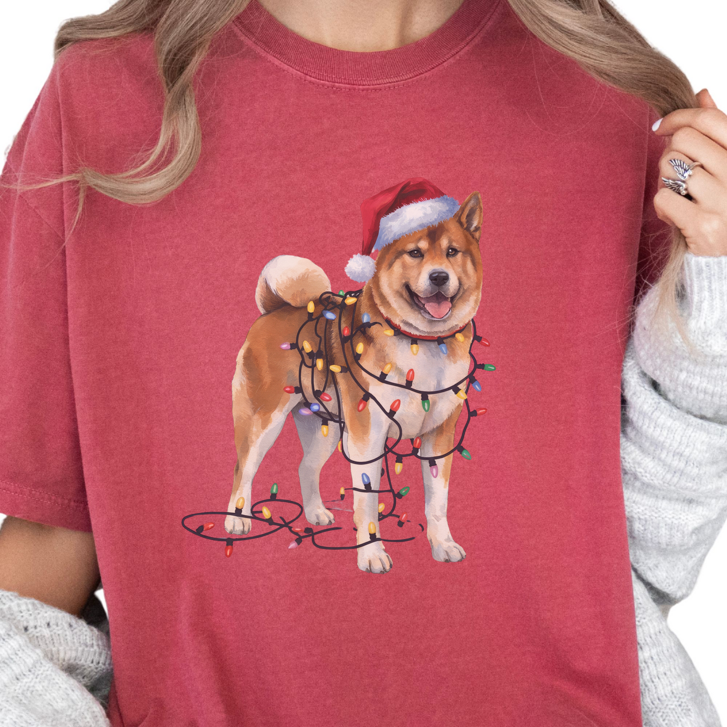 Akita Christmas Lights Dog Shirt