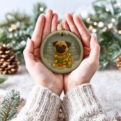 Personalized Tan Pug Christmas 3D Clay-Style Dog Keepsake
