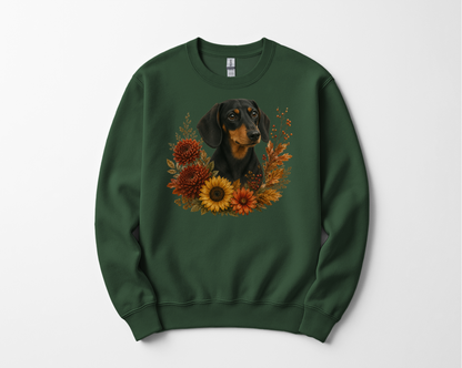 Black Tan Dachshund Autumn Floral Sweatshirt