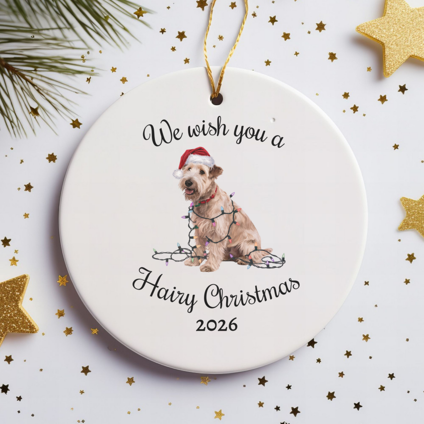 Christmas Soft Coated Wheaten Terrier Ornament, Christmas Lights Dog Keepsake