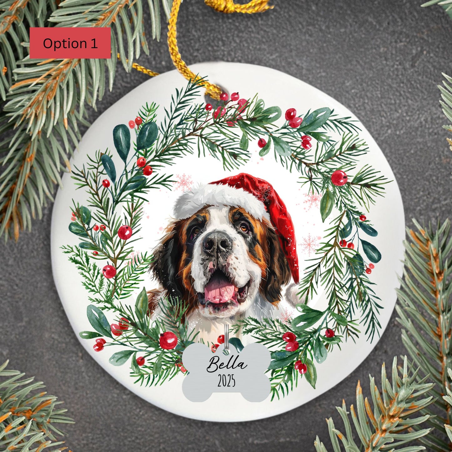 Personalized Saint Bernard Christmas Ornament