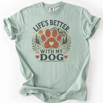 Life's Better With My Dog Comfort Colors Nature Paw Graphic Tee