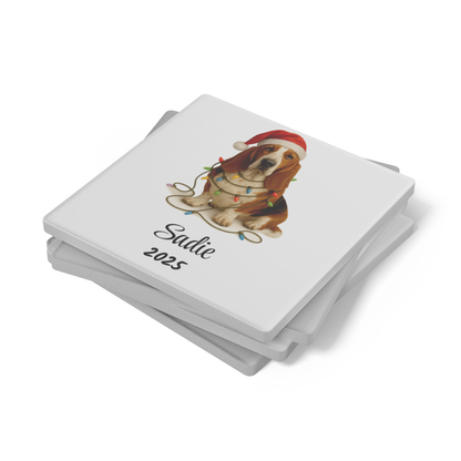 Basset Hound Christmas Lights Dog Coasters