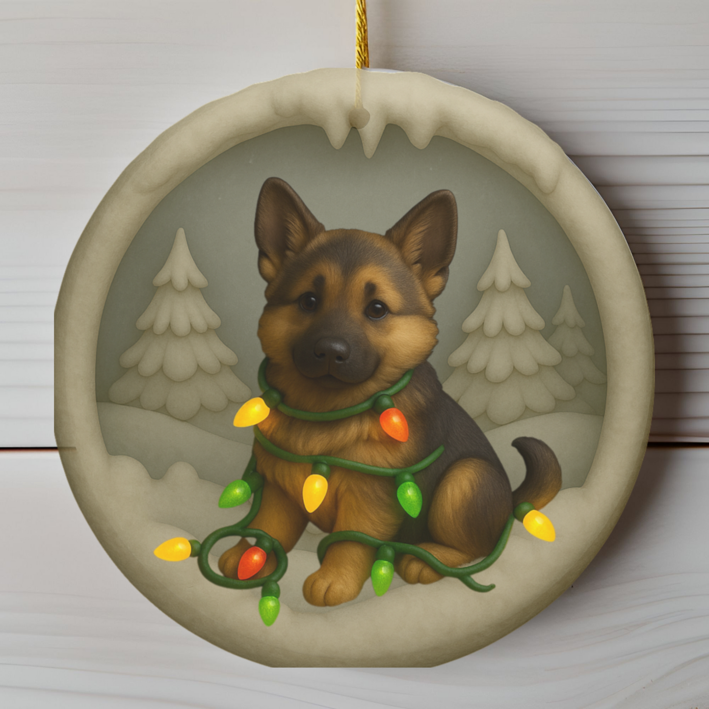 Personalized German Shepherd Christmas Ornament, 3D Clay-Style Dog Keepsake with Lights