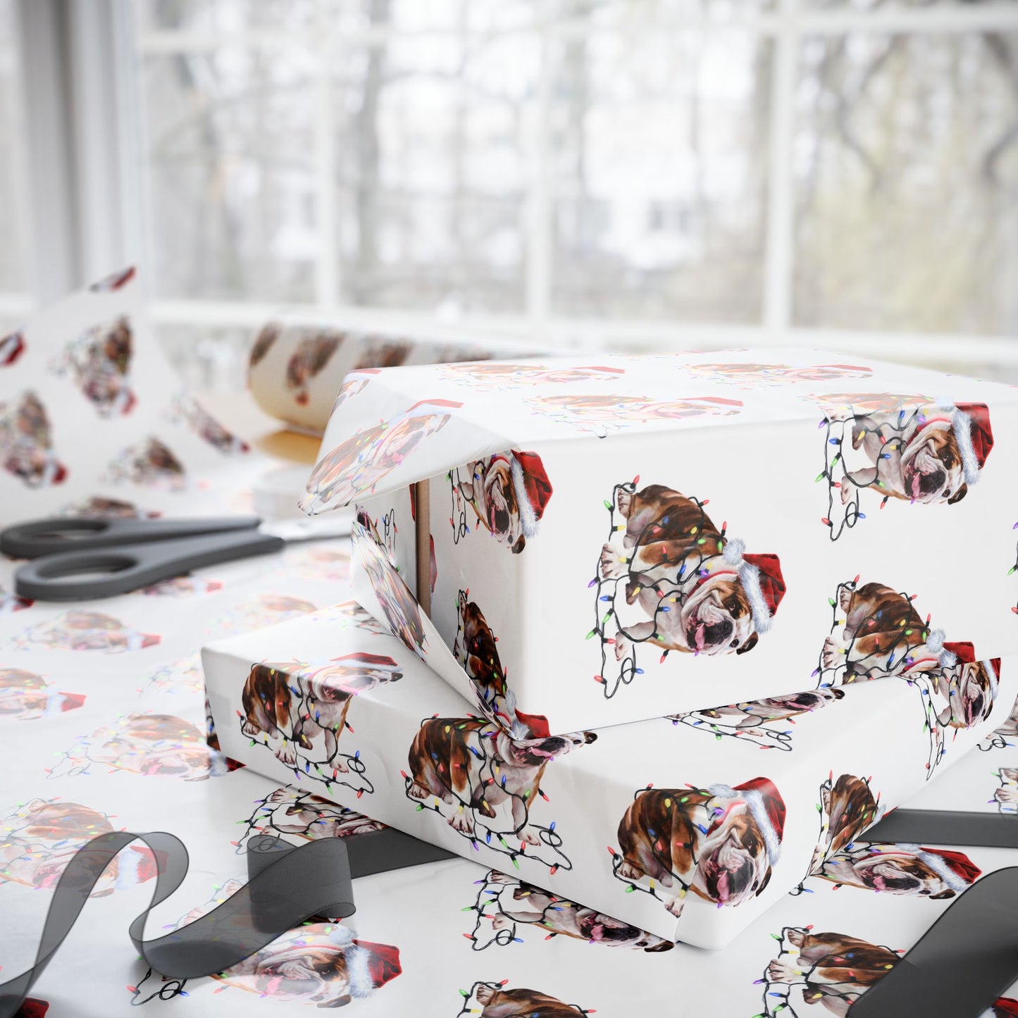 Bulldog Christmas Lights Wrapping Paper