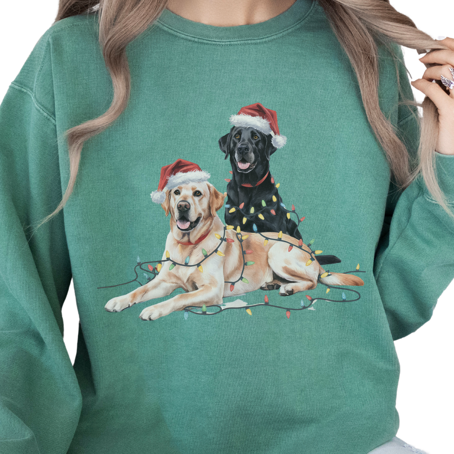 Black and Yellow Labradors Christmas Lights Sweatshirt