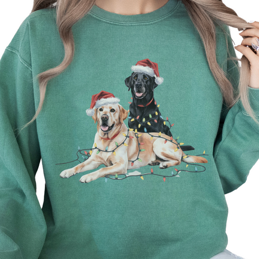 Black and Yellow Labradors Christmas Lights Sweatshirt
