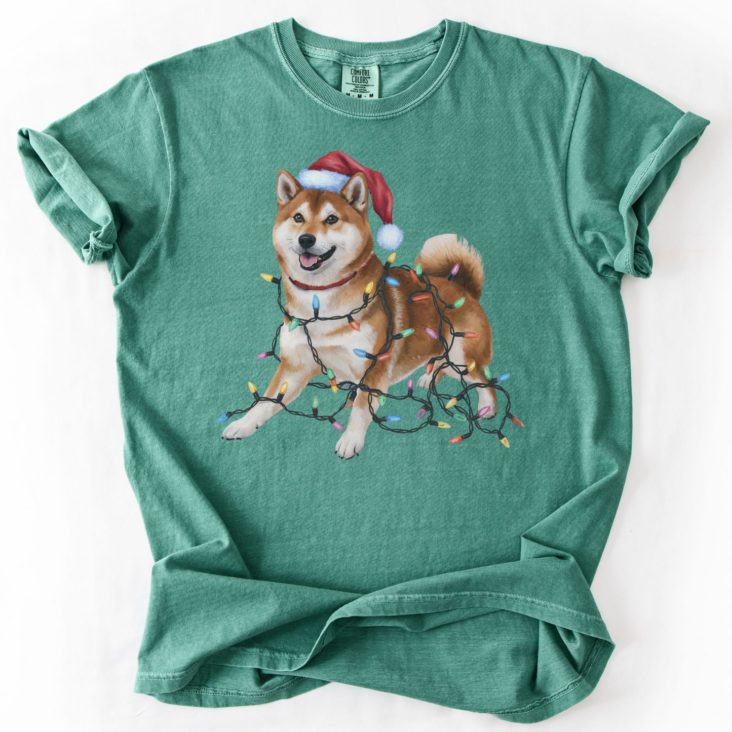 Red Shiba Inu Christmas Lights Shirt, Festive Holiday Tee for Shiba Fans