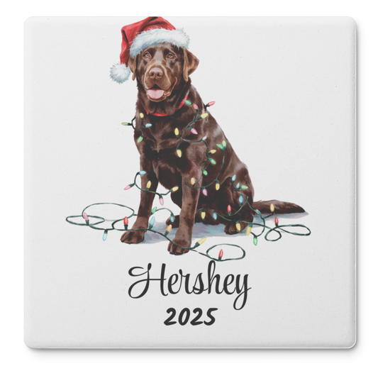 Personalized Chocolate Lab Dog Christmas Lights Coasters