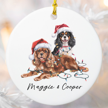 Cavalier King Charles Spaniel Christmas Ornament, Personalized Dog Name Keepsake, Ceramic Pet Lover Gift