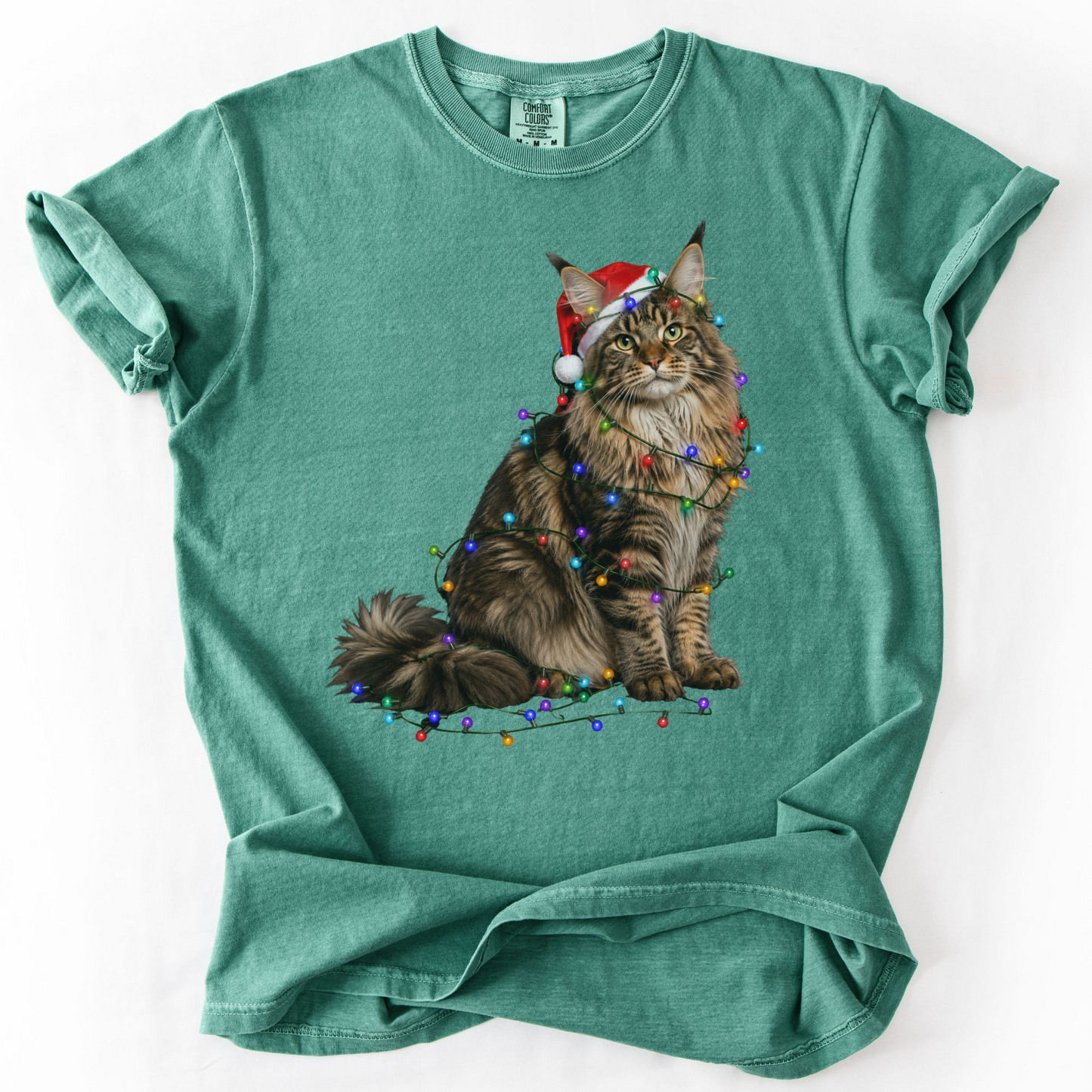 Maine Coon Christmas Lights Shirt, Comfort Colors Holiday Cat Lover Tee