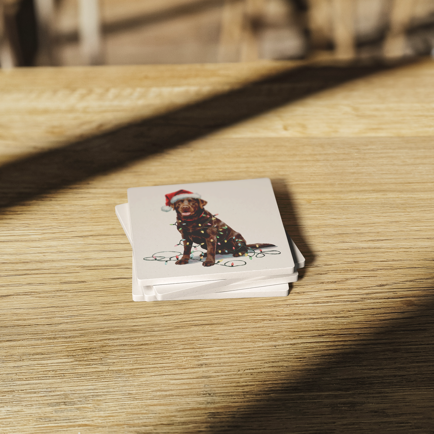Personalized Chocolate Lab Dog Christmas Lights Coasters