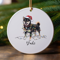 Load image into Gallery viewer, Personalized Black Shiba Inu Ornament, Custom Dog Lover Gift

