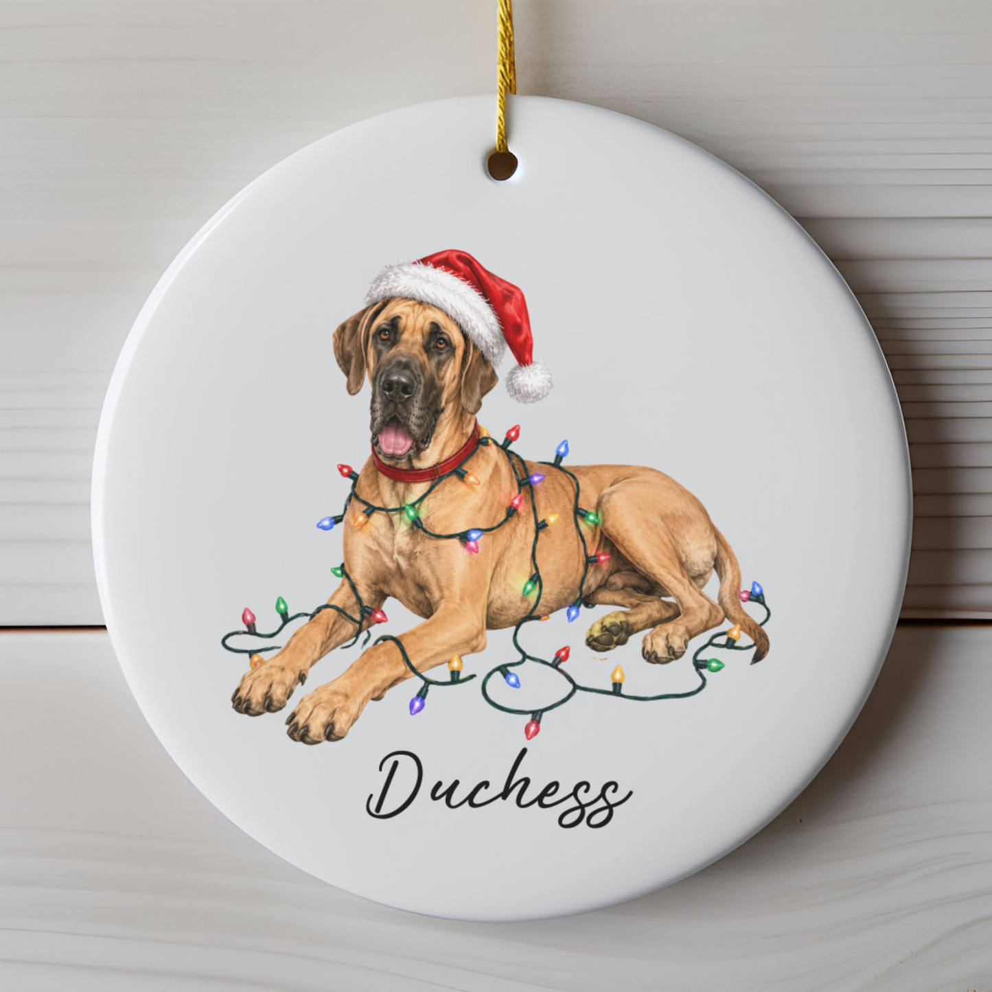 Personalized Fawn Great Dane Christmas Ornament, Festive Dog Keepsake