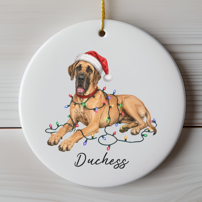 Personalized Fawn Great Dane Christmas Ornament, Festive Dog Keepsake
