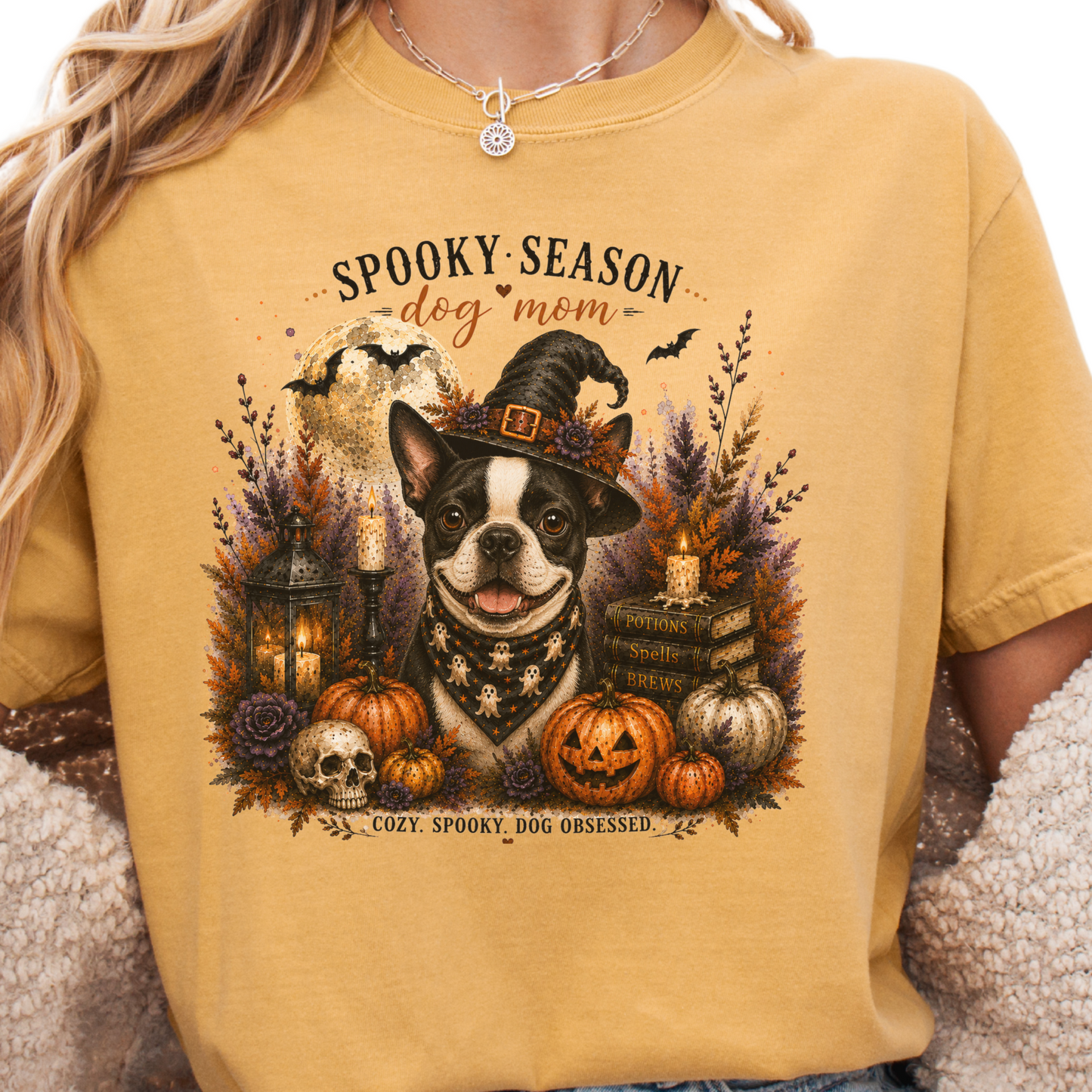 Boston Terrier Spooky Season Dog Mom Halloween Shirt