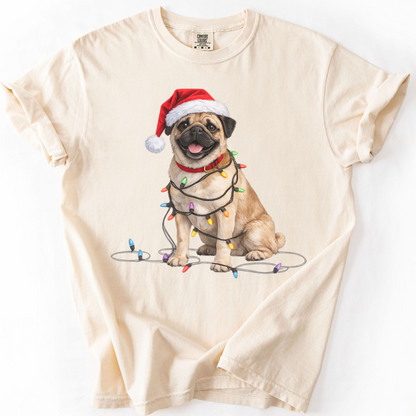 Christmas Fawn Pug Shirt, Christmas Dog Tee, Christmas Lights Dog Tee, Pug Mom Tshirt, Gift for Dog Lover, Pug