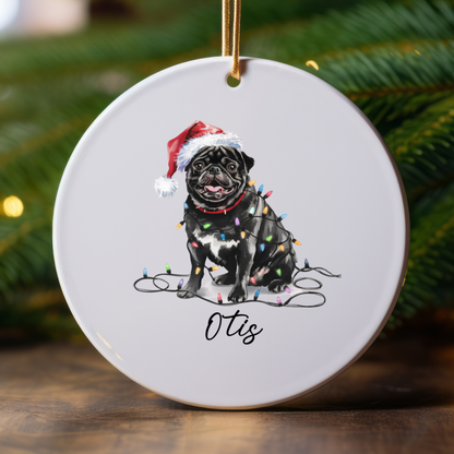 Black Pug Ornament, Personalized Pet Keepsake