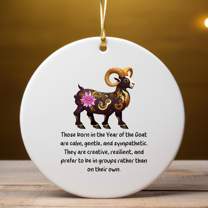 Chinese Zodiac Goat Ornament, Year of the Goat Horoscope Gift for Lunar New Year