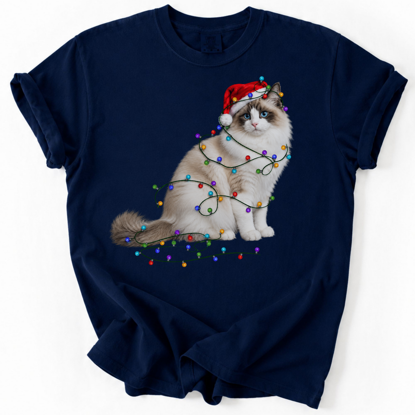 Ragdoll Cat Christmas Lights Shirt, Comfort Colors Holiday Cat Lover Tee