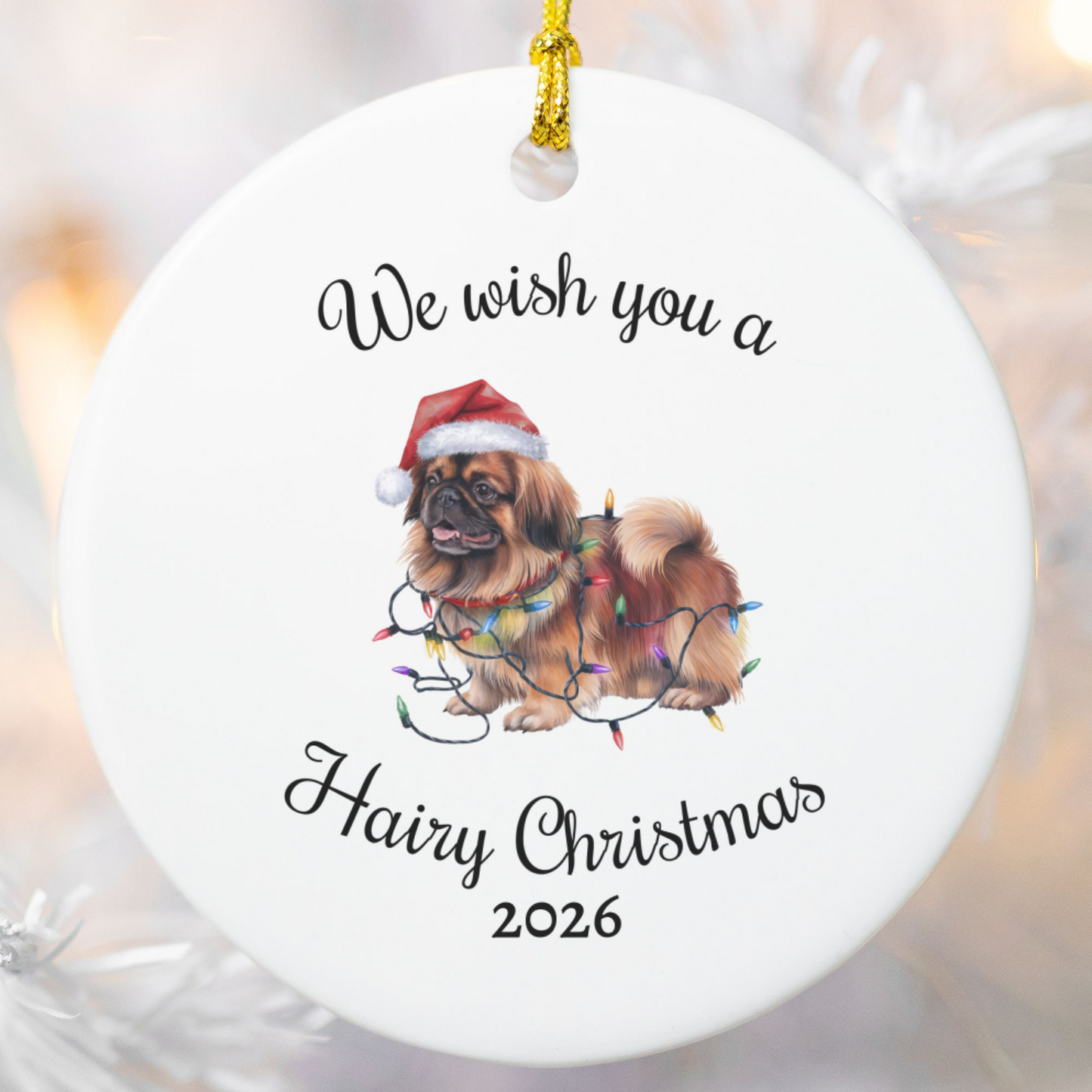 Christmas Pekingese Ornament, Christmas Lights Dog Keepsake
