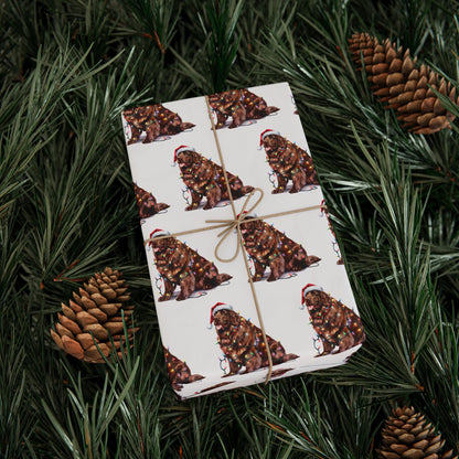 Brown Newfoundland Christmas Lights Wrapping Paper
