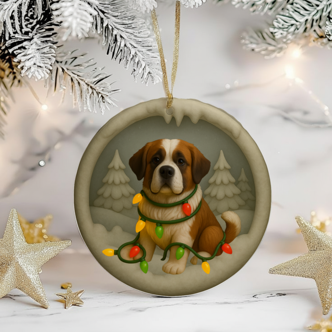 Personalized Saint Bernard Christmas 3D Clay-Style Dog Keepsake