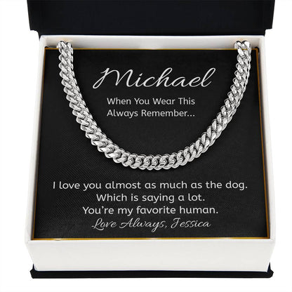 “Favorite Human” Dog Lover Gift Personalized Message Card Necklace