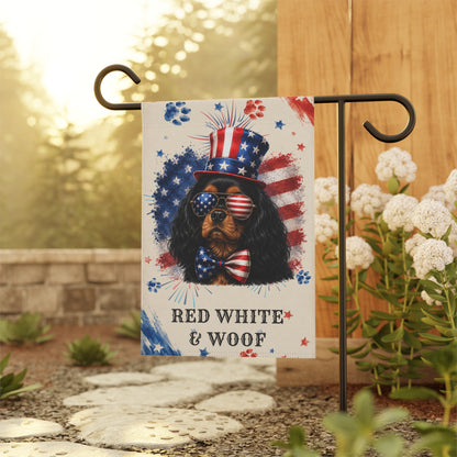 Patriotic Black and Tan Cavalier Garden Flag