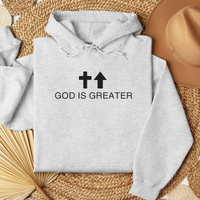 Load image into Gallery viewer, God Is Greater Shirt, Tank or Hoodie – Christian Apparel with Cross &amp; Arrow – Inspirational Faith-Based Gift for Women
