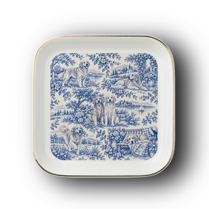 Golden Retriever Jewelry Dish, Blue Toile Dog Ring Dish, Golden Mom Gift, Trinket Tray