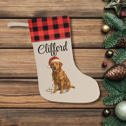 Personalized Fox Red Labrador Retriever Christmas Stocking, Custom Dog Name Holiday Stocking, Labrador Lover Gift, Pet Christmas Decor
