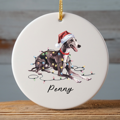 Personalized Greyhound Christmas Ornament, Ceramic Dog Lover Gift, Holiday Pet Keepsake
