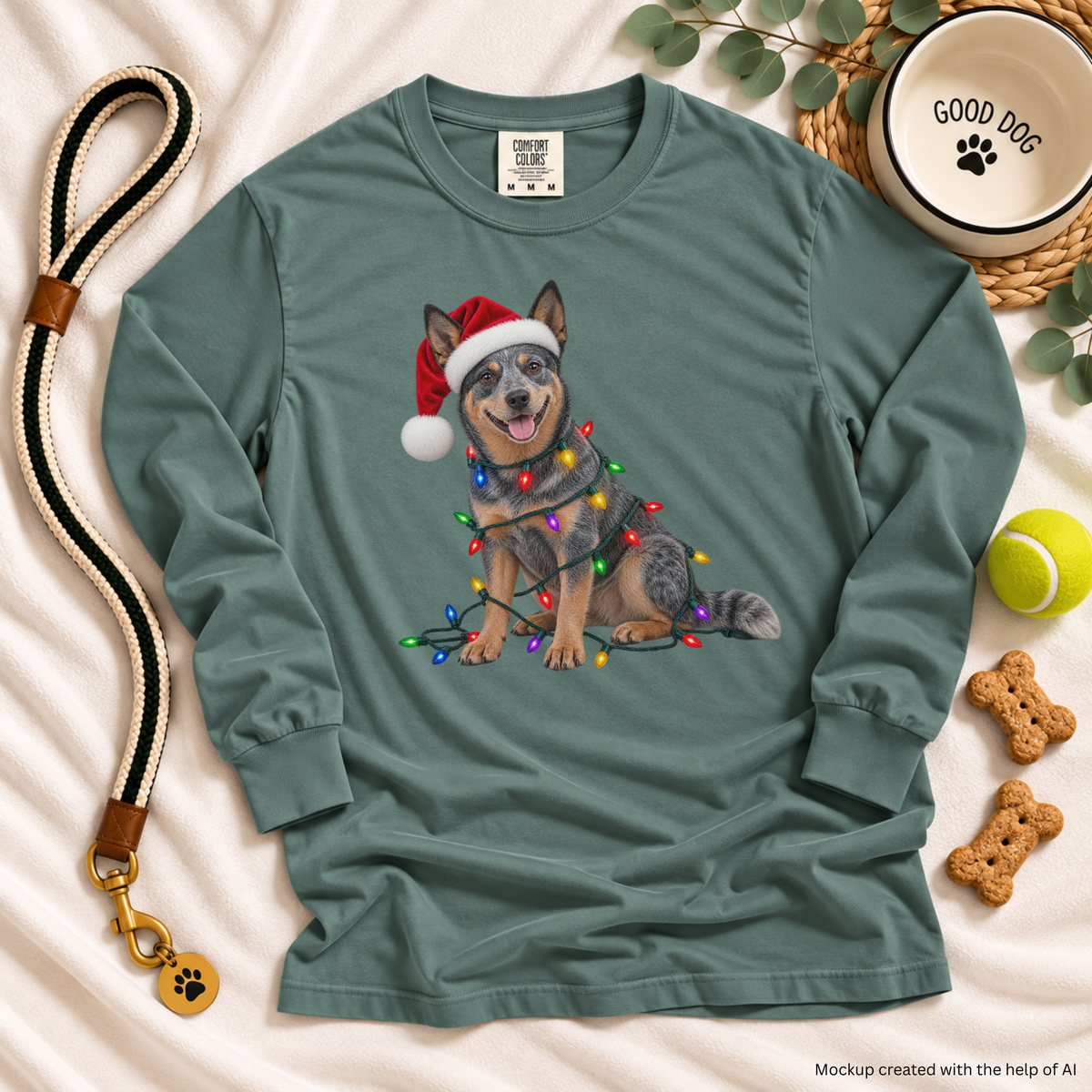 Australian Cattle Dog Christmas Comfort Colors Long Sleeve Shirt, Blue Heeler Holiday Gift