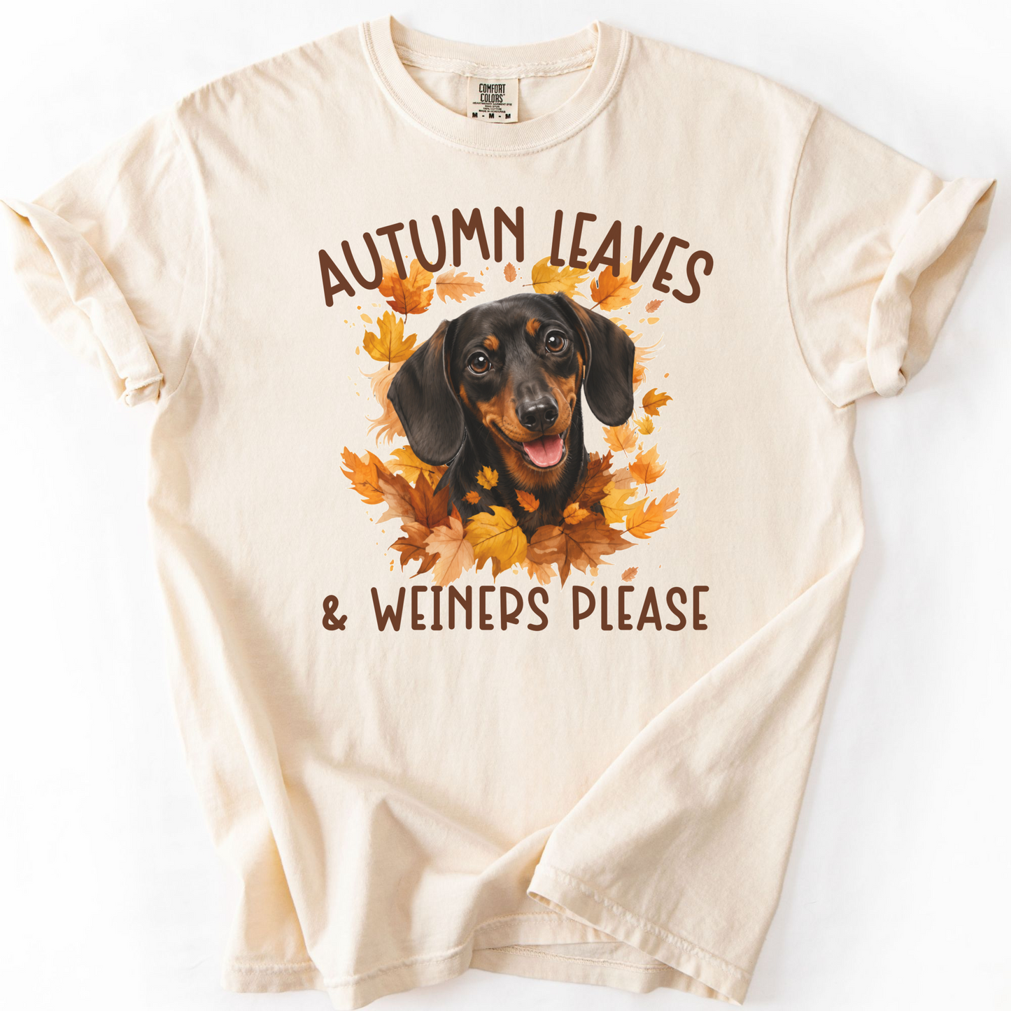 Black & Tan Dachshund Mom Fall Shirt, Autumn Leaves and Dachshunds Please