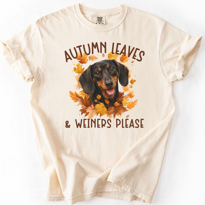 Black & Tan Dachshund Mom Fall Shirt, Autumn Leaves and Dachshunds Please
