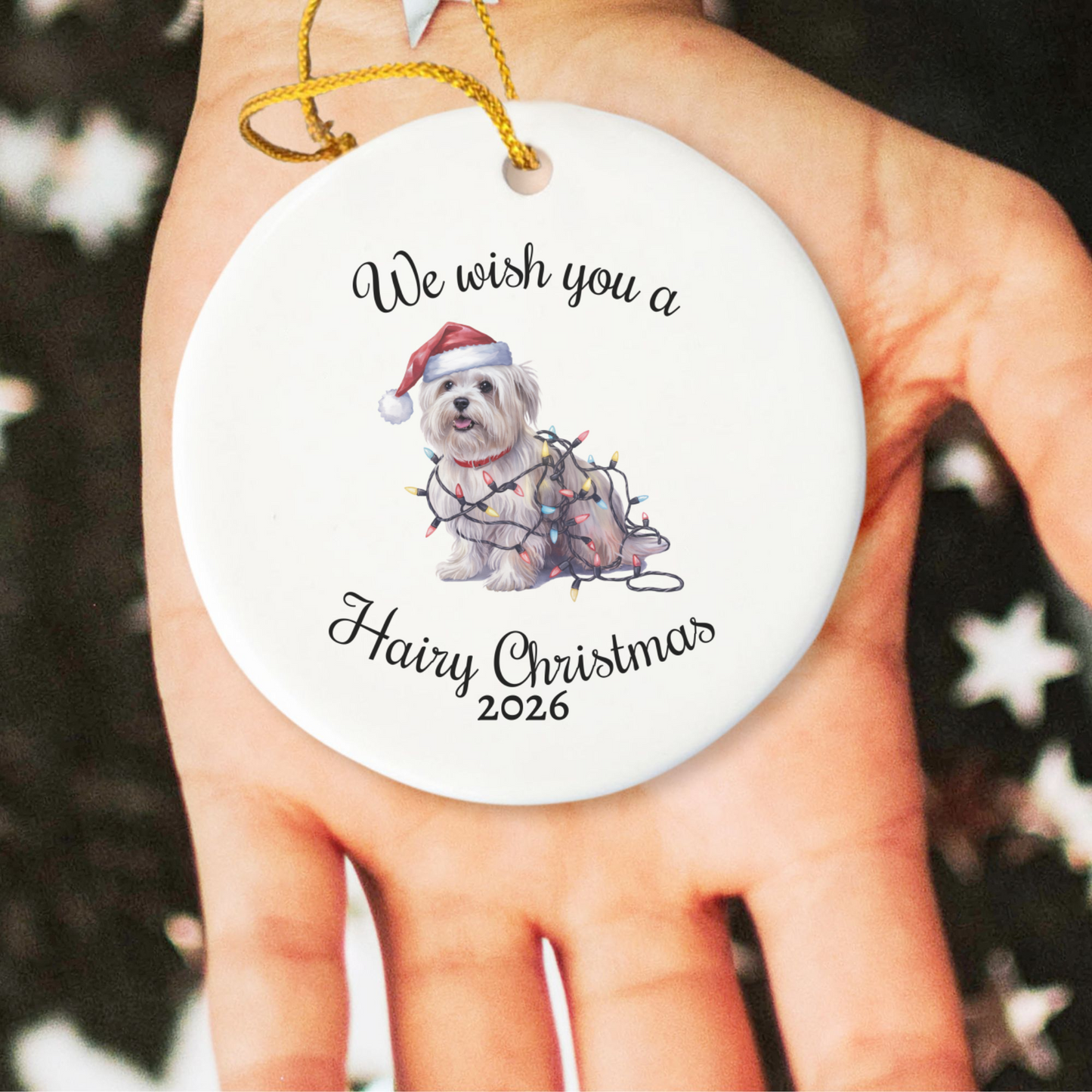Christmas Maltese Ornament, Christmas Lights Dog Keepsake