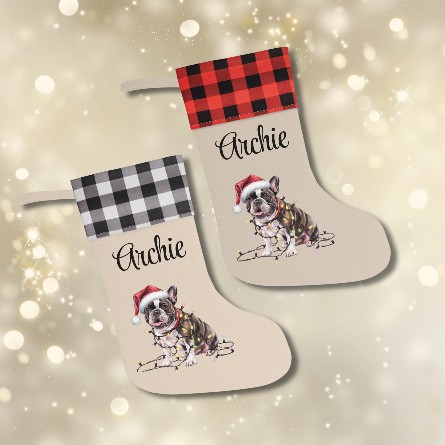 Personalized French Bulldog Christmas Stocking, Holiday Decor Gift for Pet Lovers