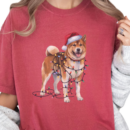 Akita Christmas Lights Dog Shirt, Festive Akita Holiday Tee for Dog Lovers