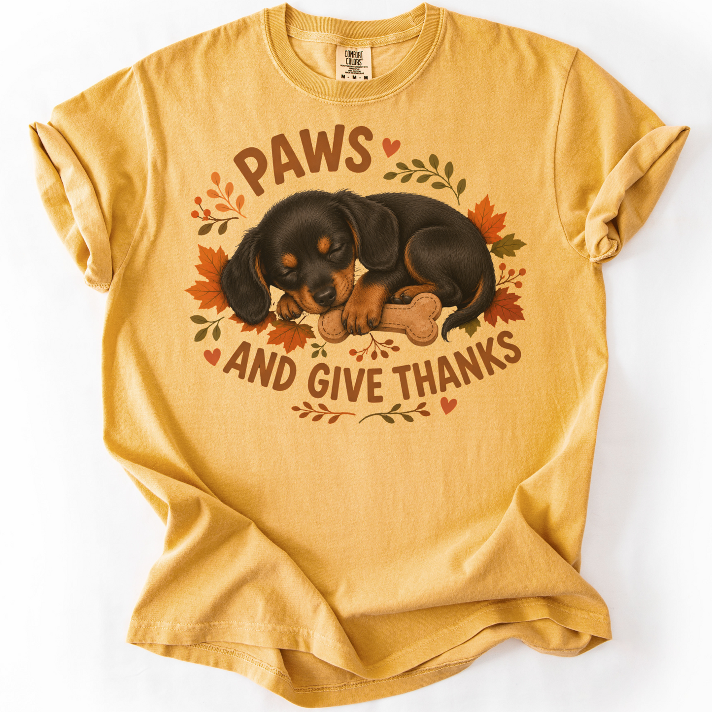 Black and Tan Dachshund Thanksgiving Shirt, Paws Give Thanks Tee, Fall Doxie Lover Gift