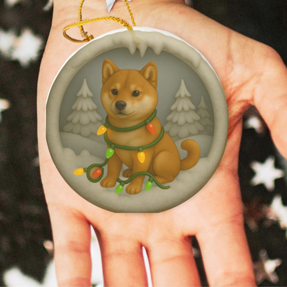 Personalized Red Shiba Inu Christmas Ornament, 3D Clay-Style Dog Keepsake with Lights