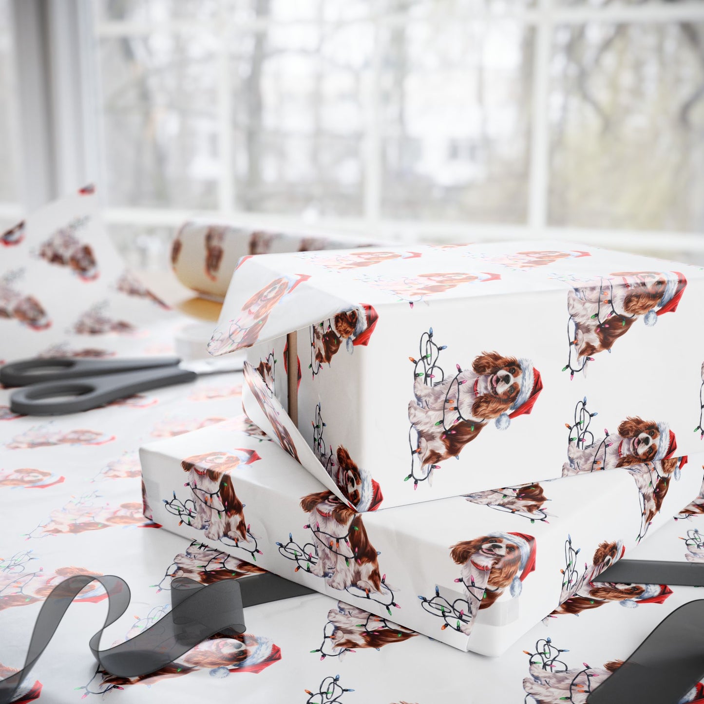 Cavalier King Charles Spaniel Holiday Lights Wrapping Paper